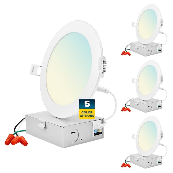 Sunperian 6 Inch Ultra Thin LED Recessed Downlights 5 CCT 2700K-5000K 12W 1000LM Dimmable 4-Pack SP34240-4PK - main